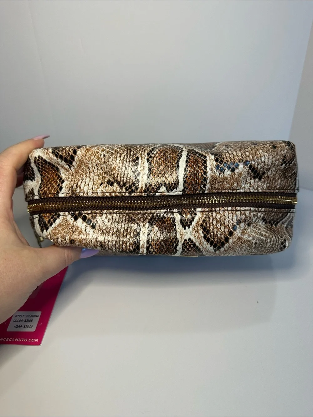 Vince Camuto New Snakeskin Print Cosmetic Makeup Travel Bag
